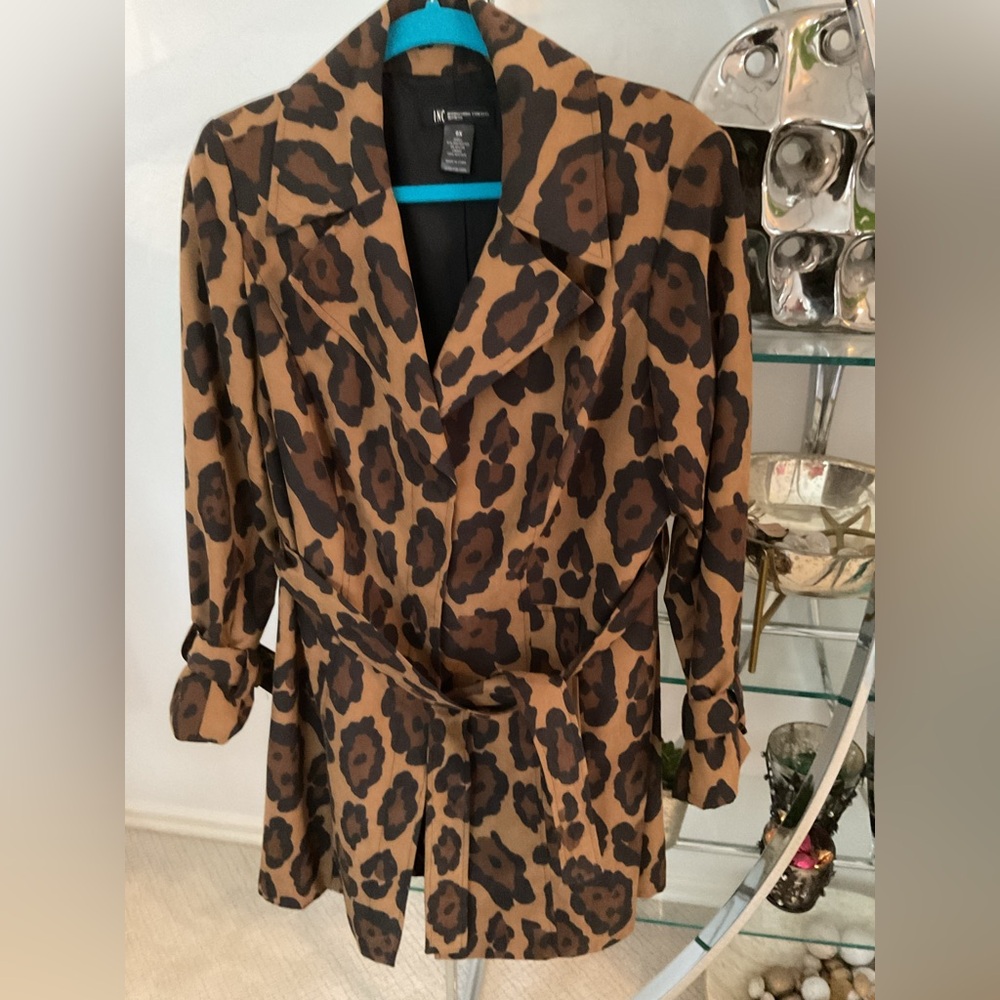 INC International Concepts Brown Leopard Print Trench Coat